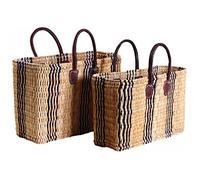 AUBRY GASPARD - Cabas en Jonc Naturel avec Poignées en Cuir - Dimensions 42X16X28 cm et 48X20X32 cm - Éco-Responsable et Chic - Parfait pour Le Shopping - Naturelle