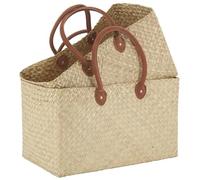 AUBRY GASPARD - Cabas en Jonc Naturel Rectangulaire avec Poignées en Cuir - Dimensions 45X24X28-46 cm et 50X32X32-51 cm - Idéal pour Shopping et Sorties - Couleur Naturelle - Taille Unique