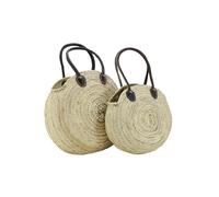 AUBRY GASPARD - Cabas Ronds en Palmier Naturel - Série De 2 avec Anses Épaisses en Cuir Huilé - Ø35 et Ø40 - Éco-Responsables et Élégants - Couleur Naturelle - Taille Ø35/Ø40