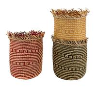 AUBRY GASPARD - Cache-Pot en Jonc Teinté avec Franges - Motif Graphique - Utilisation Polyvalente en Corbeille à Papier - Coloris Assortis - Élément Décoratif et Pratique pour Jardin et Intérieur