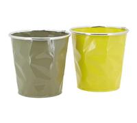 AUBRY GASPARD - Cache-Pot en Métal Coloré Ø13-9,5 H13 - Design Moderne avec Liseré Argenté - Idéal pour Intérieur et Extérieur - Coloris Assortis Jaune et Kaki