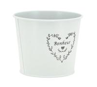 AUBRY GASPARD - Cache-Pot en Métal Laqué Bonheur Ø12 H10 - Élégant Pot Décoratif À Motif Cœur - Résistant À L'Humidité - Idéal pour Petites Plantes - Naturel - Ø12 H10