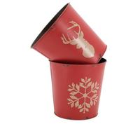 AUBRY GASPARD - Cache-Pot en Métal Vieilli Teinté Rouge avec Motif Cerf Ou Flocon - Ø17-13,5 H16,5 cm - Finition Vintage - Accessoire Décoratif Polyvalent - Couleur Rouge - Taille Ø17 cm