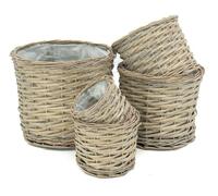 AUBRY GASPARD Cache Pot Rond en Osier Gris (Lot de 5)
