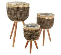 AUBRY GASPARD - Cache-Pots en Bananier Naturel - Série De 3 - Doublés Plastique - avec Pieds en Bois - Tailles Ø20 H17-32 À Ø30 H245-585 - Élégance Organique - Naturel - Ø20-Ø30