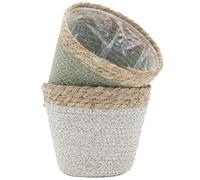 AUBRY GASPARD - Cache-Pots en Jonc Naturel et Coton Doublés Plastique - Ø18 H15 cm - Coloris Assortis - Design Élégant pour Plantes D'Intérieur - Couleur Assortie - Taille Ø18 H15 cm