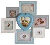 AUBRY GASPARD - Cadre 7 Photos Bois Vieilli - 1 Cœur Central, 6 Rectangulaires - Longueur 51 cm, Hauteur 46 cm, Profondeur 3 cm - Verre de Protection - Livré Monté - Décoration Intérieure