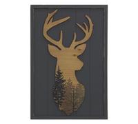 AUBRY GASPARD - Cadre Cerf Bois Peint - Naturel Gris - Pin - 48 x 2 x 72 cm - Collection FORÊT - Fixation Murale - Visserie Non Fournie - Élégant Raffiné Intérieur - Poids 2.75 kg