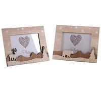 AUBRY GASPARD - Cadre Photo Montagne en Bois - Lot de 2 - Décor Cerf et Ours - pour Photo 13 x 18 cm - Hauteur 20 cm x Longueur 25 cm x Profondeur 1,70 cm - À Poser ou Accrocher - Poids 0,92 kg