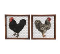 AUBRY GASPARD - Cadre Poule Bois Grillage - 2 Motifs Assortis - Parfait Décoration Murale Rustique - Idéal Touche Campagnarde Intérieur - Élément Déco Unique Original