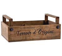 AUBRY GASPARD - Caisse Bois Teinté Terroir - Marron - Inscription Noire - 32 x 21 x 9-13 cm - 2 Poignées - Idéale Récolte Rangement Légumes Fruits - Recyclable