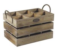 AUBRY GASPARD - Caisse de Rangement 6 Bouteilles - Anses Métal - Bois - Dimensions 32 x 22 x 25,8 cm - Cases 9.4 x 9.4 cm - Idéale pour Vin et Bière - Pratique et Élégante pour Cuisine et Cave
