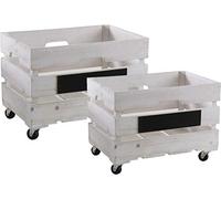 AUBRY GASPARD - Caisses de Rangement en Bois Blanchi avec Tableau Noir (Lot de 2) - Grand Modèle 47 x 33 x 34 cm, Petit Modèle 42 x 29 x 31 cm - sur 4 roulettes - Pratiques pour Récolte et Stockage