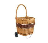 AUBRY GASPARD - Chariot à Bûches Osier Bicolore - Anse Fixe - Fond Plein Antipoussière - Roues Caoutchouc - 48x48x48 cm - Hauteur Totale 92 cm - Idéal Cheminée