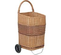 AUBRY GASPARD - Chariot à Bûches Osier sur roulettes - Osier Bicolore - Roues Caoutchouc Ø16 cm - Hauteur 65 cm, Longueur 44 cm - Anse Inarrachable - Fond Plein Antipoussière