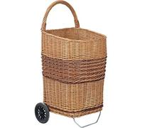 AUBRY GASPARD - Chariot à Bûches Osier sur roulettes - Osier Bicolore - Roues Caoutchouc Ø16 cm - Hauteur 65 cm, Longueur 44 cm - Anse Inarrachable - Fond Plein Antipoussière