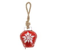 AUBRY GASPARD - Cloche en Métal Teinté Rouge - Décor Edelweiss Peint en Blanc - Dimensions 11 x 6 x 12 cm - Anse en Corde - Accessoire Décoratif Élégant pour Intérieur ou Extérieur