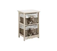 AUBRY GASPARD - Commode 2 Tiroirs Hippopotames - Bois/Osier Laqué Gris - Doublure Coton - 41x32x63 cm - Décor Tête d'Hippopotame Peluche - Rangement Enfant Pratique