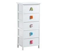 AUBRY GASPARD - Commode Chambre Enfant Alphabet - 5 Tiroirs - Medium Laqué Blanc - Poignées Multicolores - Dimensions 40 x 29 x 90 cm - Livré Monté - Idéale pour Rangement Ludique et Fonctionnel