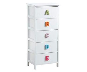 AUBRY GASPARD - Commode Chambre Enfant Alphabet - 5 Tiroirs - Medium Laqué Blanc - Poignées Multicolores - Dimensions 40 x 29 x 90 cm - Livré Monté - Idéale pour Rangement Ludique et Fonctionnel