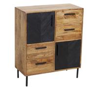 AUBRY GASPARD - Commode Manguier Damier - 2 Portes Amorties + 4 Tiroirs - Bois Naturel et Noir - Métal Noir - 90x40x105 cm - Livrée en Kit - Poids 49 kg