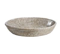 AUBRY GASPARD - Corbeille de Présentation Ronde en Jonc de Mer - Avec Liens en Plastique Recyclé Teinté Blanc - Ø 60 cm - Hauteur 12 cm - 2 Poignées Passe-Doigts - Idéale pour Décoration Intérieure