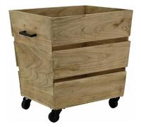 AUBRY GASPARD - Corbeille de Rangement à Roulette - Bois de Suar et Métal - 46x36.5x42 cm - Poignée Métal Robuste - Rangement Mobile Maison/Bureau - Poids 8.5 kg