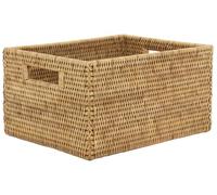 AUBRY GASPARD - Corbeille de Rangement en Rotin Naturel - Fabrication Artisanale - Dimensions 28 x 22 x 15 cm - Poids 0,67 kg - 2 Passe-Mains - Idéale pour Organisation Maison