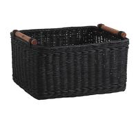 AUBRY GASPARD - Corbeille de Rangement en Rotin Teinté Noir - Poignées Intégrées en Rotin - Idéale pour Organisation Maison - Style Élégant - Parfaite pour Salon, Chambre ou Bureau