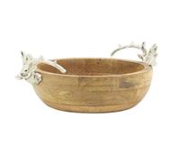 AUBRY GASPARD - Corbeille en Manguier Cerfs - 2 Poignées en Aluminium - Dimensions 34 x 25 x 13 cm - Bol Ø 25 cm x Hauteur 8 cm - Design Élégant Tête de Cerfs - Idéale pour Cuisine et Arts de la Table