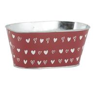 AUBRY GASPARD - Corbeille en Métal Coeurs - Ovale - Petite Taille - Design Imprimé Coeurs Rouges et Blancs - Matériau Durable - Dimensions 21X12X9 cm - Blanc - Petite