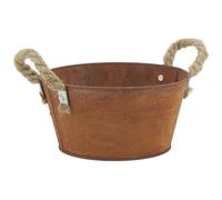 AUBRY GASPARD - Corbeille en Métal Effet Rouillé avec 2 Anses en Corde - Design Vintage - Ø20-15 H10 cm - Idéale pour Rangement et Décoration Intérieure - Couleur Naturelle