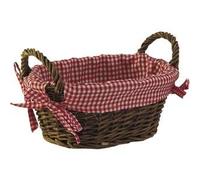 AUBRY GASPARD - Corbeille en Osier Brut avec Doublure Vichy - Deux Anses pour Transport Facile - Idéale pour Rangement et Décoration - Élégance Rustique pour Intérieur - Parfait pour Usage Quotidien