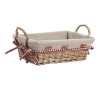 AUBRY GASPARD - Corbeille en Osier Clair avec Doublure Jute - Décor Vichy Rouge et Blanc - 2 Anses - Longueur 31 x Largeur 23 x Hauteur 11 cm - Idéale pour Rangement Pratique et Élégant à la Maison