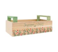 AUBRY GASPARD - Corbeille en Paulownia Naturel avec Décor Pâques - 22X12X8 cm - 2 Poignées Vertes - Légère et Durable - Idéale pour Rangement et Décoration - Naturel - Vert