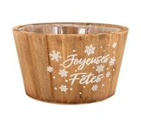 AUBRY GASPARD - Corbeille en Pin Blanc Joyeuses Fêtes - Modèle Rond Ø18,5-15 cm H10,5 - Doublée en Plastique Dur Amovible - Idéale pour Rangement et Décoration - Couleur Blanc - Taille Ø18,5-15 cm