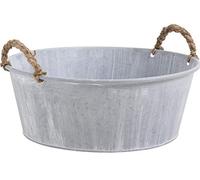 AUBRY GASPARD - Corbeille en Zinc avec Anses en Corde - Ø 30.5 cm - Base 25 cm - Hauteur 11.5 cm - Idéale pour Plantes Aromatiques et Fleurs - Résistante aux Intempéries - Design Tendance et