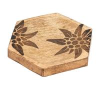 AUBRY GASPARD - Corbeille Hexagonale Manguier Décor Edelweiss - 20 x 20 x 2 cm - Naturel - Élégante, Légère, 0.50 kg - pour Décoration Intérieure Authentique
