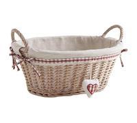 Corbeille à linge ovale en osier blanchi avec coeur