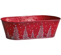 Aubry Gaspard - Corbeille Métal Rouge Sapins Noël - Finition Laquée - 35x18x11 cm - Design Festif Élégant - Parfaite Décoration Intérieure Fêtes - Léger et Facile à Déplacer