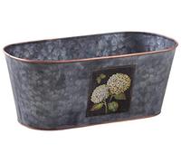 AUBRY GASPARD - Corbeille Ovale en Métal Patiné Gris Hortensia - Longueur 32 cm - Profondeur 16 cm - Hauteur 13 cm - Poids 0.31 kg - Design Élégant - Idéale pour Plantes et Fleurs en Extérieur