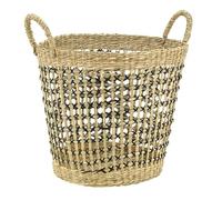 AUBRY GASPARD - Corbeille Rangement Jonc de Mer Naturel et Noir - 2 Anses - Style Bohème Élégant - Idéale pour Maison et Bureau - Robuste et Pratique pour Stockage Polyvalent