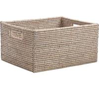 AUBRY GASPARD - Corbeille Rangement Rotin Blanc - Finition Patinée - 24 x 19 x 13 cm - Poids 0,50 kg - Artisanale - Passe-Doigts Pratique - Idéale Organisation Intérieure Décoration Maison