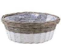 AUBRY GASPARD - Corbeille Ronde en Osier et Bois Teinté - Ø 40 cm x Hauteur 15 cm - Doublure Plastique - Poids 0.83 kg - Idéale pour Rangement et Décoration - Solide et Élégante - Matériaux Naturels
