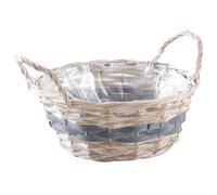 AUBRY GASPARD - Corbeille Ronde en Osier Fendu Blanchi et Bois Blanc - Ø 25 cm H11 cm - avec Doublure Plastique et Deux Anses - Idéale pour Rangement - Couleur Blanche - Taille 25 cm