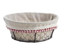 AUBRY GASPARD - Corbeille Ronde Grillage Vieilli avec Doublure Jute - Ø 28 cm x H 9 cm - Style Rustique Vichy Dentelle - Idéale pour Pain ou Décoration Table - Poids 0.02 kg