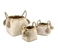 AUBRY GASPARD - Corbeilles Jonc Blanchi Anses Corde - Lot de 3-1 Grande, 2 Petites - Rangement, Décoration, Cache-Pot - Élégance Naturelle pour Intérieur