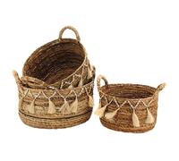 AUBRY GASPARD - Corbeilles Ovales en Bananier - Série de 3 - Décoration Coquillages et Pompons - Idéales pour Rangement et Décoration Intérieure - Naturelles et Élégantes pour Maison