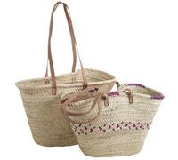 AUBRY GASPARD - Couffin en Palmier avec Bandoulières en Cuir - Dimensions 55 cm - Design Artisanal - Esthétique Élégante - Coloris Assortis - Idéal pour Nouveau-Nés - Couleur Assortie - Taille 55 cm