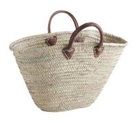 Aubry Gaspard Couffin Palmier Poignée Cuir, 55 cm, 60L, Naturel